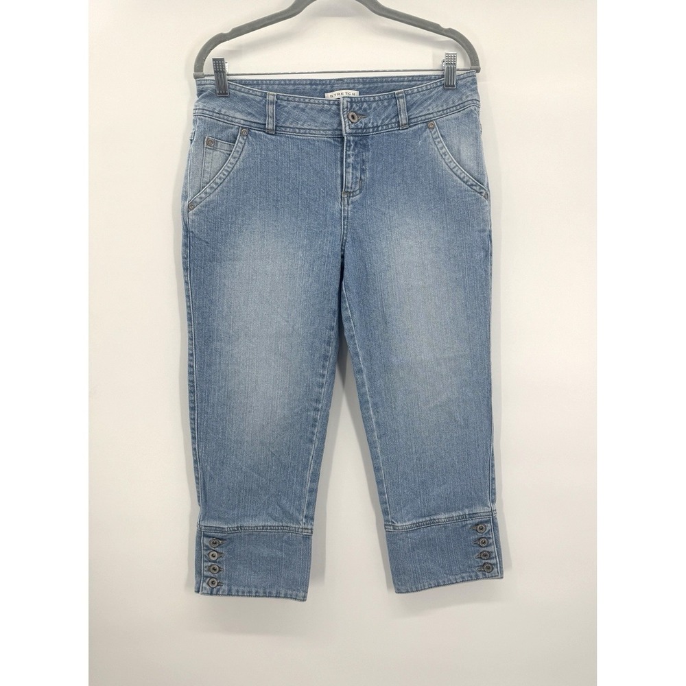 VTG Y2K Axcess Capris Denim Jeans Crop 6 Stretch Button Cuff Midrise Beach Light